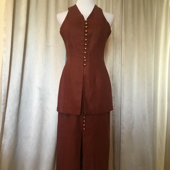 Vintage Couture Military Style Linen Maxi Suit 3 piece - Picture 3 of 10